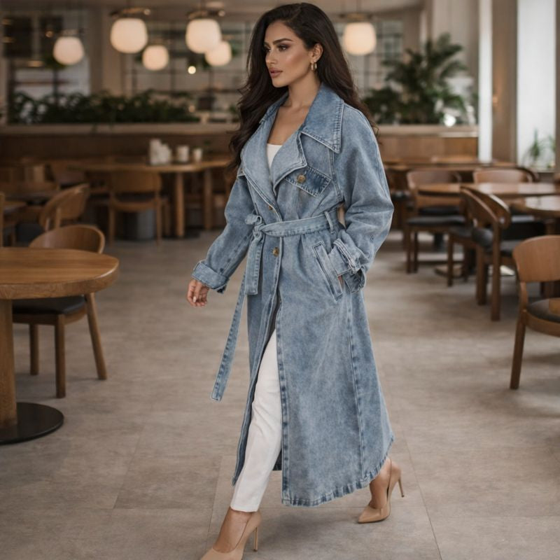 Loose-Fit Long Denim Coat