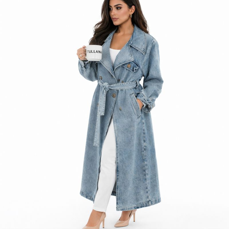 Loose-Fit Long Denim Coat